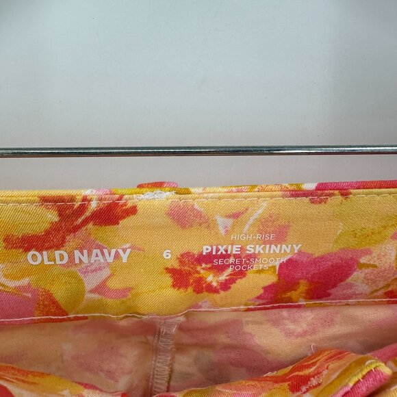 Old Navy Womens High-Rise Pixie Skinny Ankle Pants Pink Orange Floral Print 6 - Picture 7 of 9